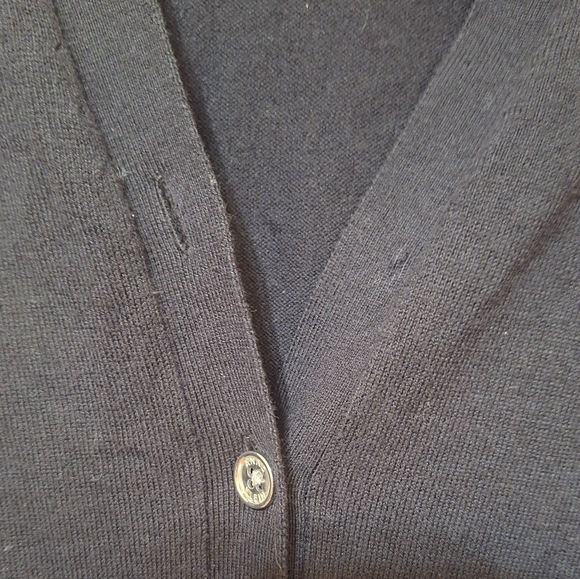 Women's Anne Klein black medium Cardigan button-up pockets flaw - Picture 3 of 7